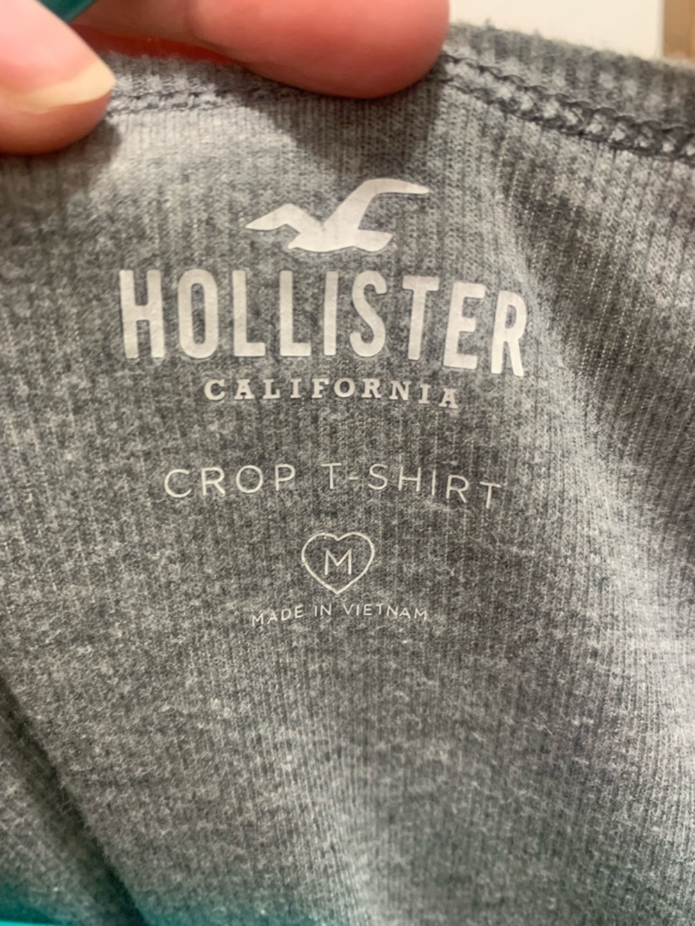 Hollister crop T shirt Gray Short Sleeve Tee with white Lace Hem - Picture 2 of 6